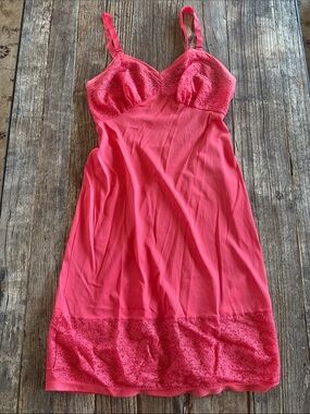 Vintage Seamprufe Lace Trim Slip Dress gorgeous coral color